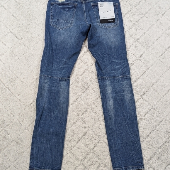 Smoke Rise Jeans Men's 32x34 Blue Distressed Moto Slim Fit Cotton StreetWear - Picture 8 of 10